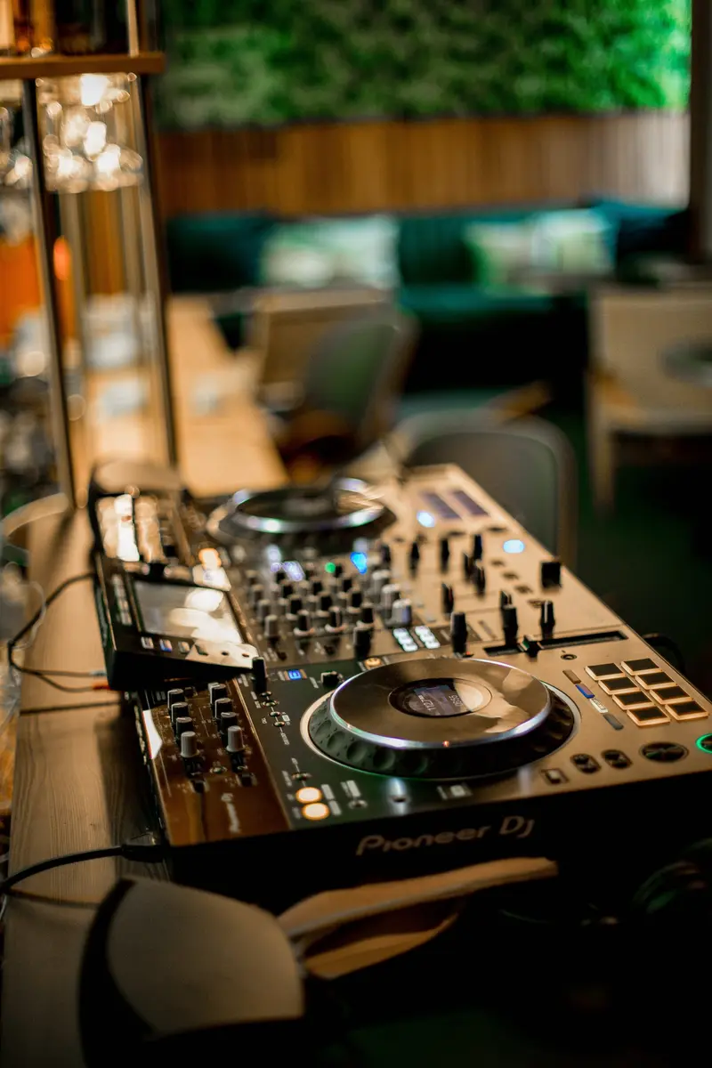 A DJ booth set up in a lounge bar