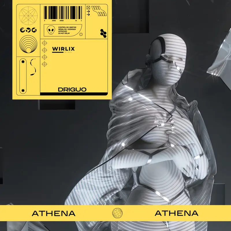 Athena release cover by Driguo, a chrome figure in black and white