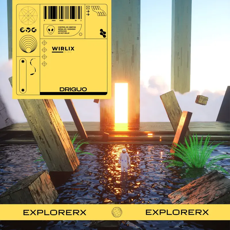 ExplorerX release cover by Driguo, a glowing doorway over water