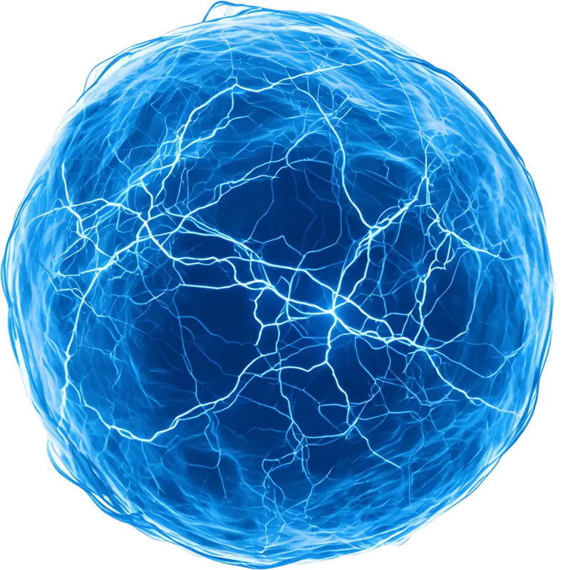 A blue plasma orb standing for energy