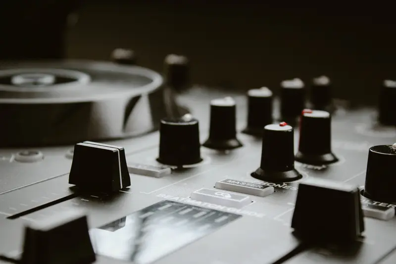 Close-up of mixing desk knobs in soft light